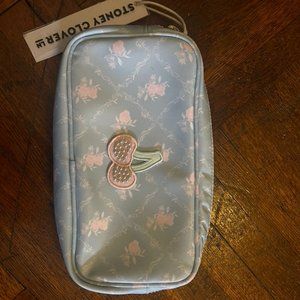 Stoney Clover Lane High Tea Blue & Pink Printed Small Pouch in Earl Grey - NWT